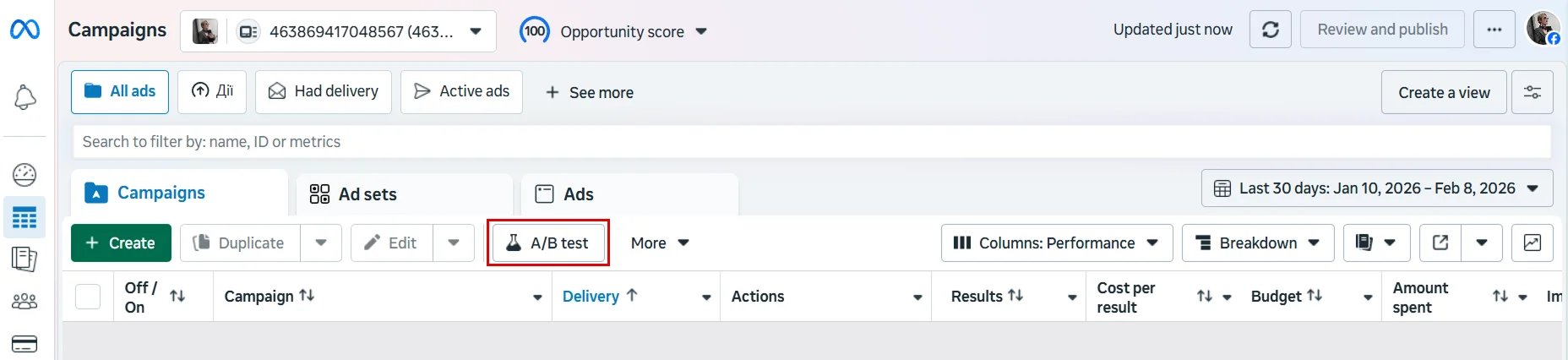 Wie man A/B-Tests über den Ads Manager startet