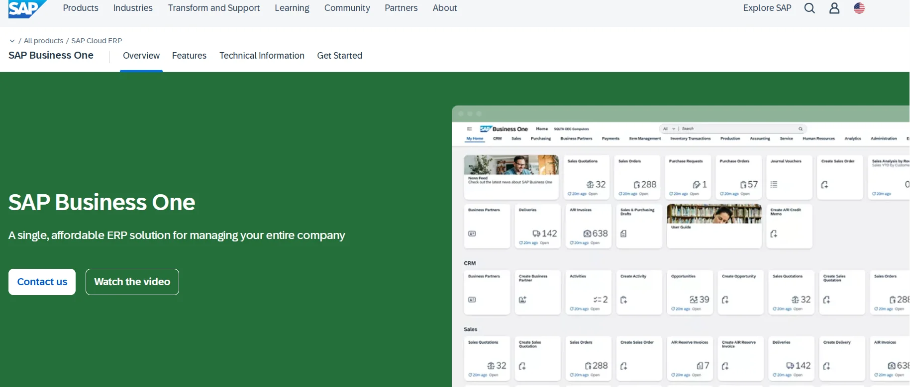 Offizielle Website des Systems zur Unternehmensführung SAP Business One