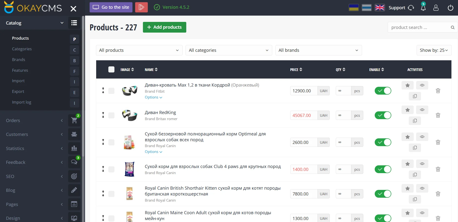 Hinzufügen neuer Produkte und Bearbeiten vorhandener auf OkayCMS