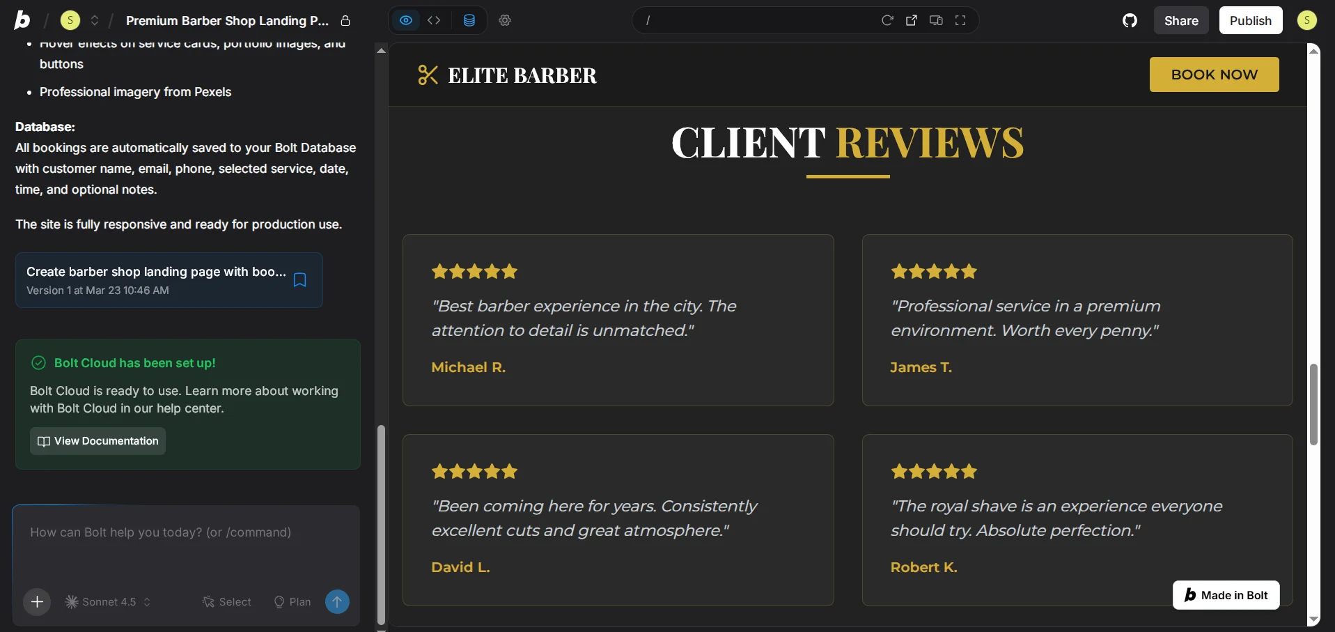 Automatic Generation of Reviews for the Site on Bolt new