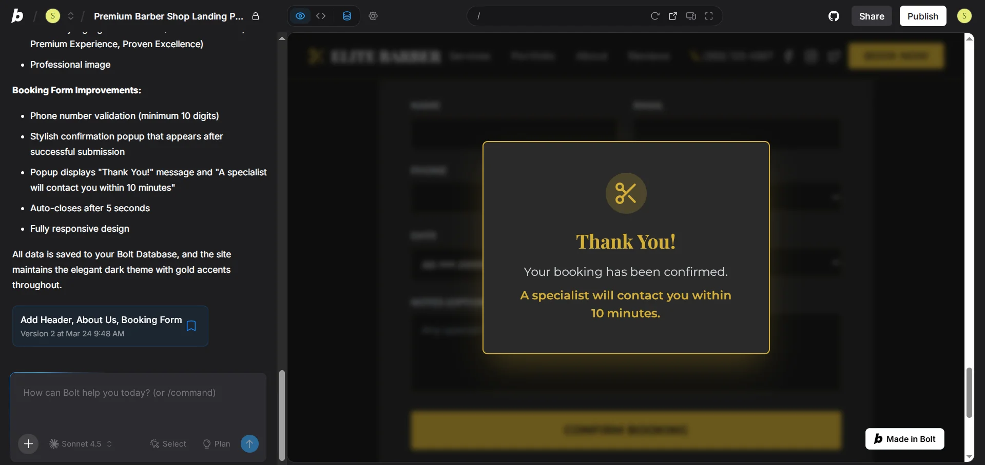 Example of Changing Code on the Vibe Coding Platform Bolt AI Builder