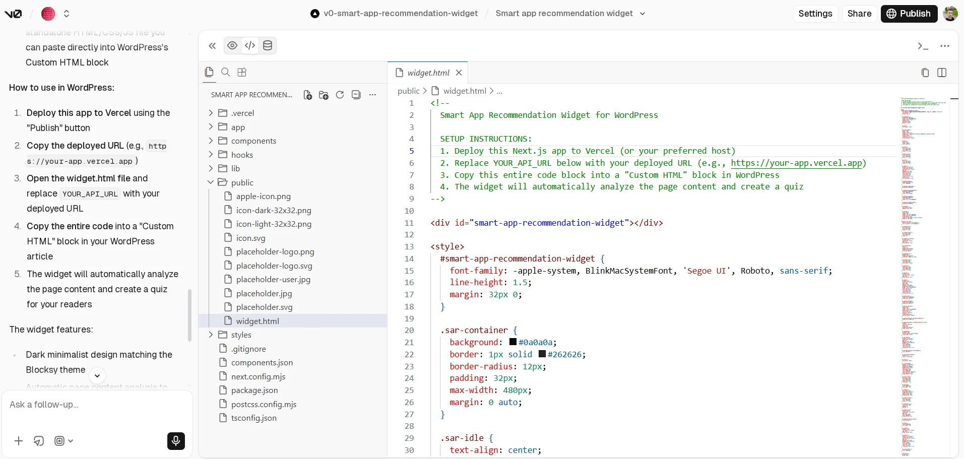 Ready Widget for WordPress Site on Vercel V0