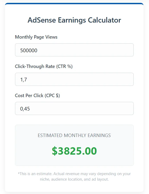 Example of Google AdSense Income Calculator with Gemini Vibe Coding