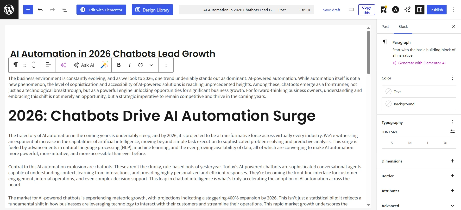Result of translating text with the AI Engine plugin