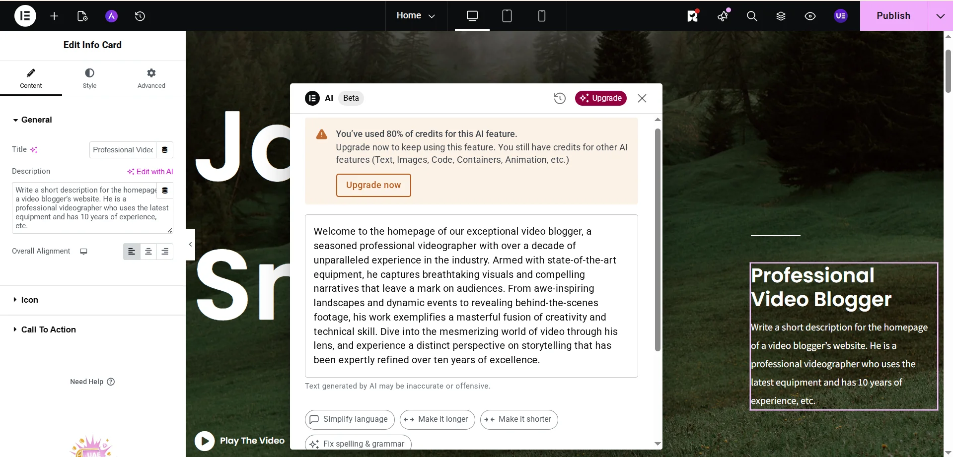 Quick consumption of available messages on Elementor AI