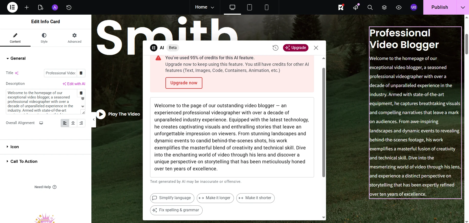 Translating text with the Elementor AI plugin