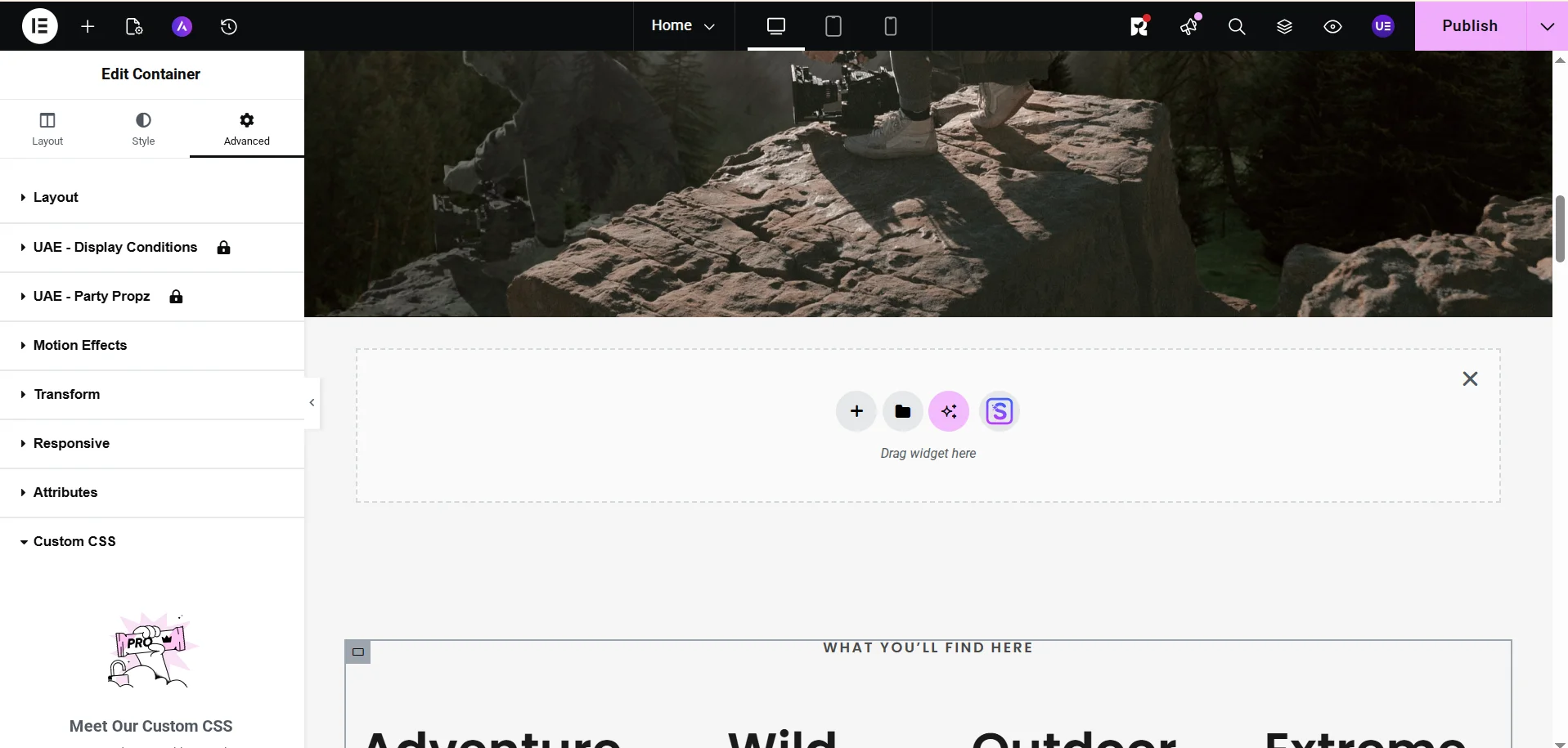 Creating sections on the site with the Elementor AI plugin