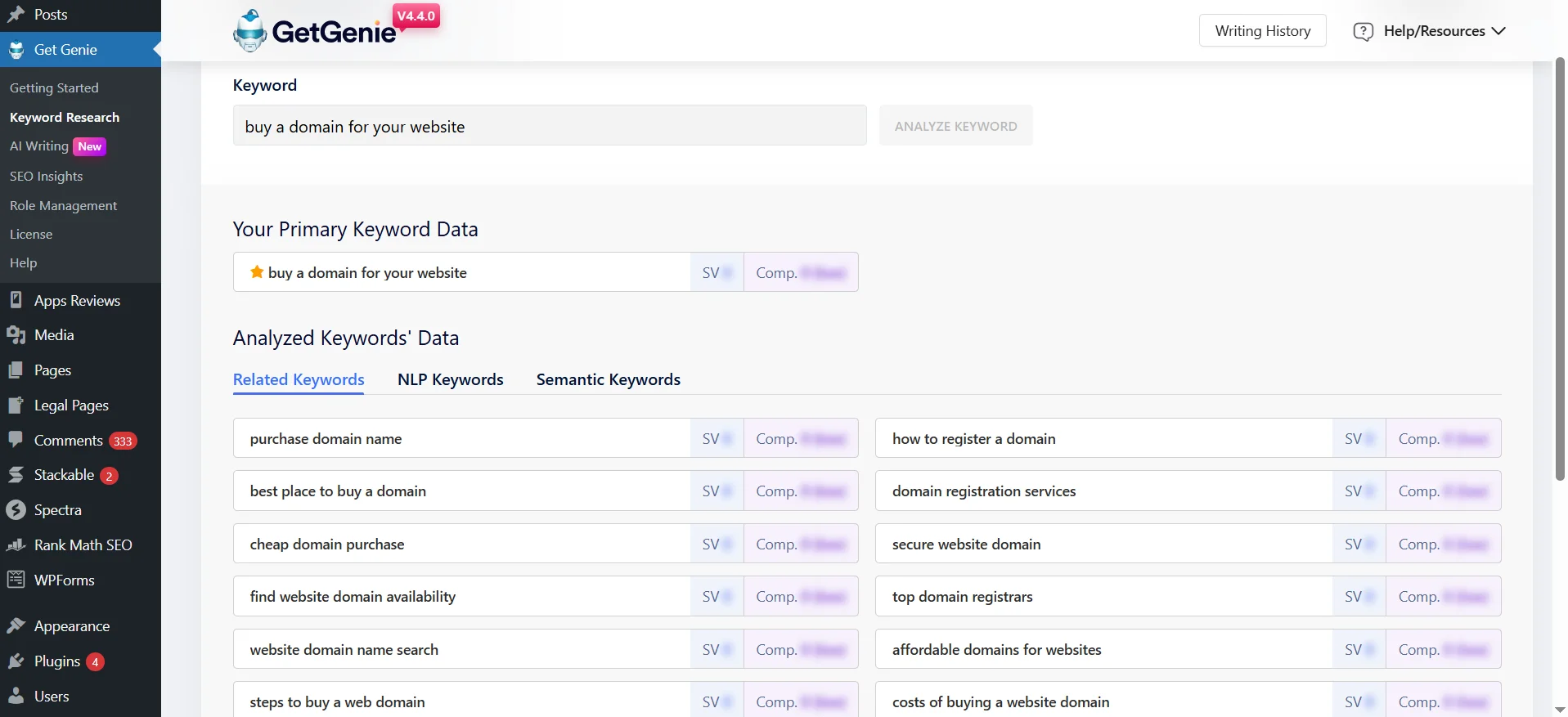 Keyword search with the AI plugin GetGenie