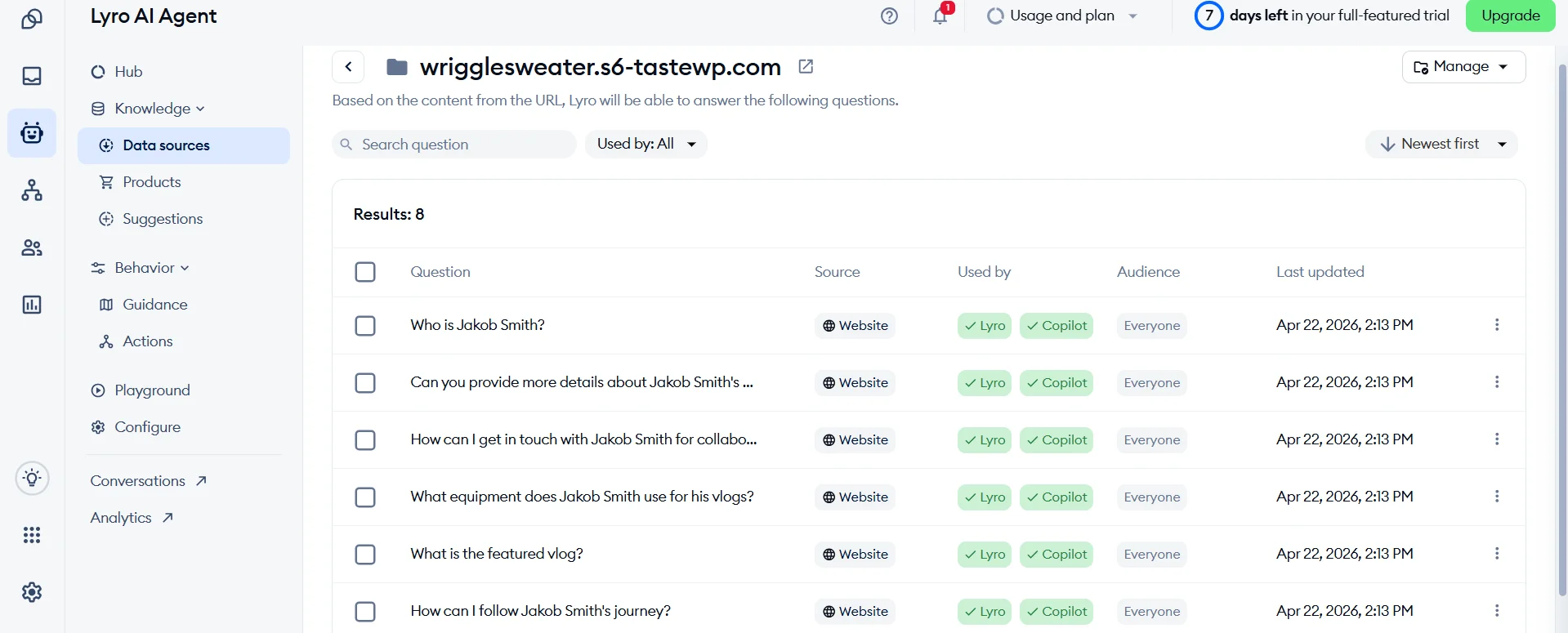 Training Lyro AI from Tidio for personalized chat on the site