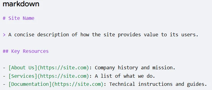 Przykład formatu llms.txt dla strony