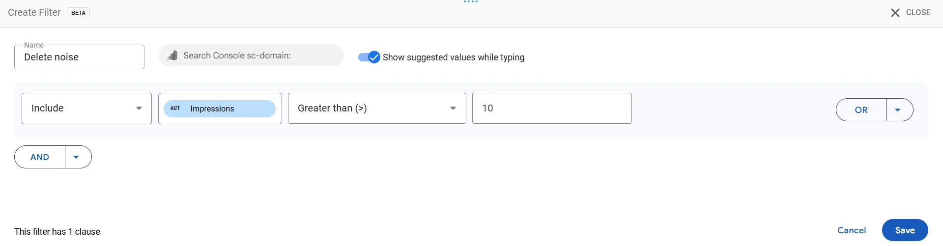 Добавление фильтра в Looker Studio для точного поиска SEO каннибализации