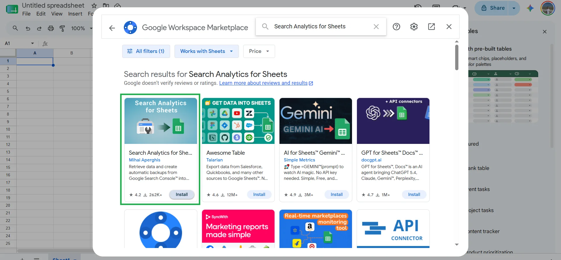 Расширение Excel Search Analytics for Sheets для дальнейшего поиска SEO каннибализации