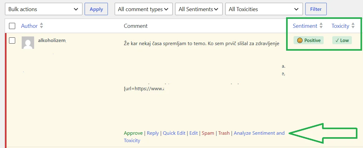 Пример модерации комментариев от AI WordPress 7.0