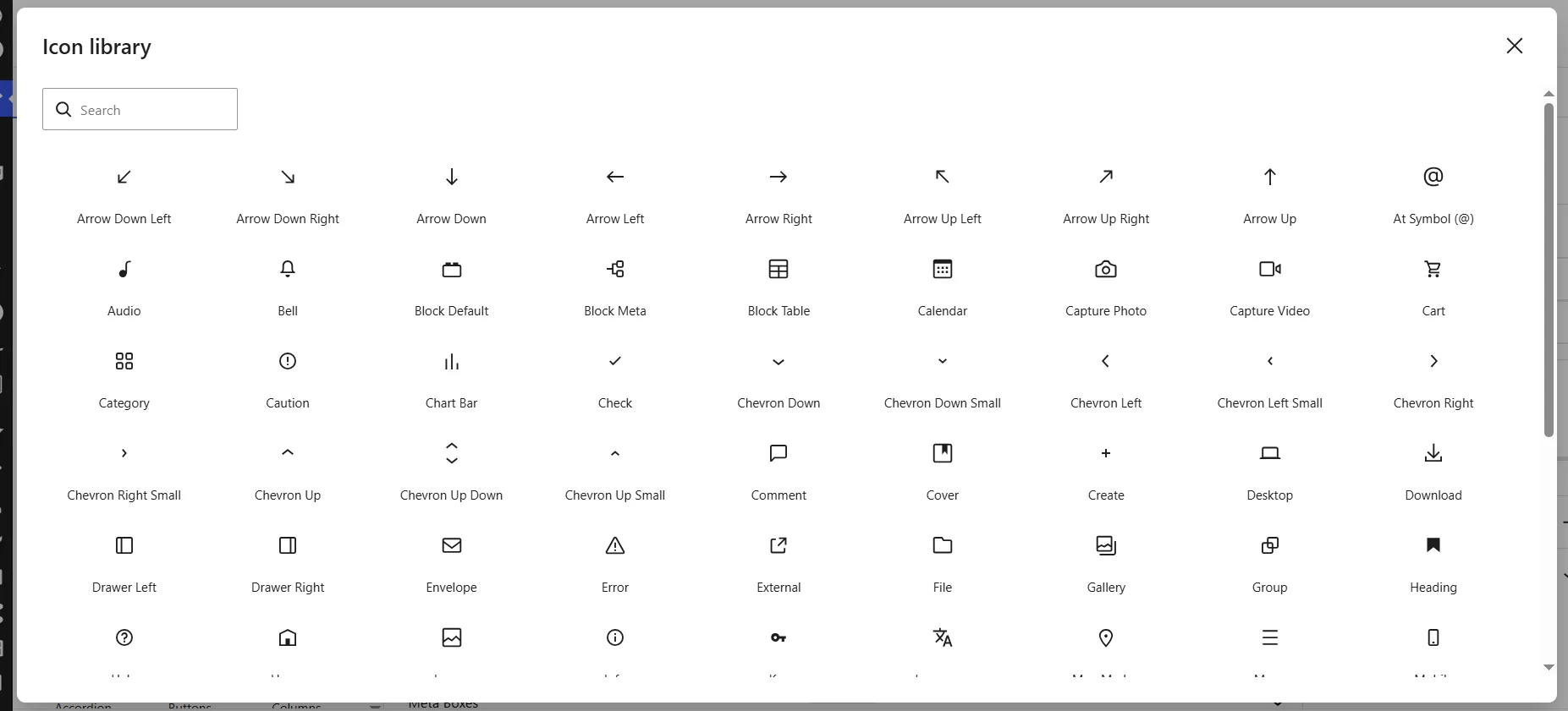 Пример иконок в Icon Library в WordPress