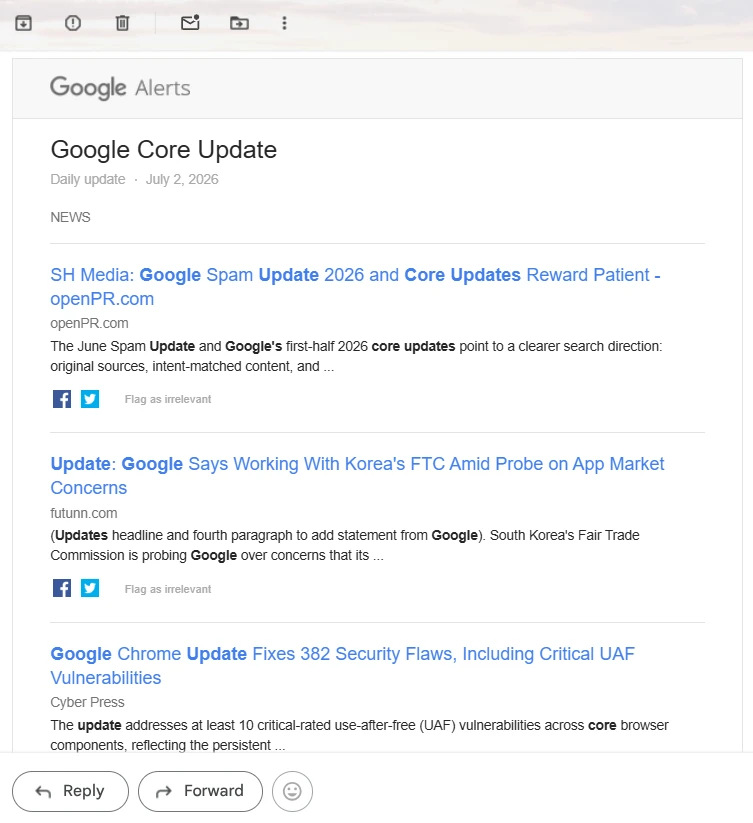 Результат использования Google Alerts как способа создания информационного агента
