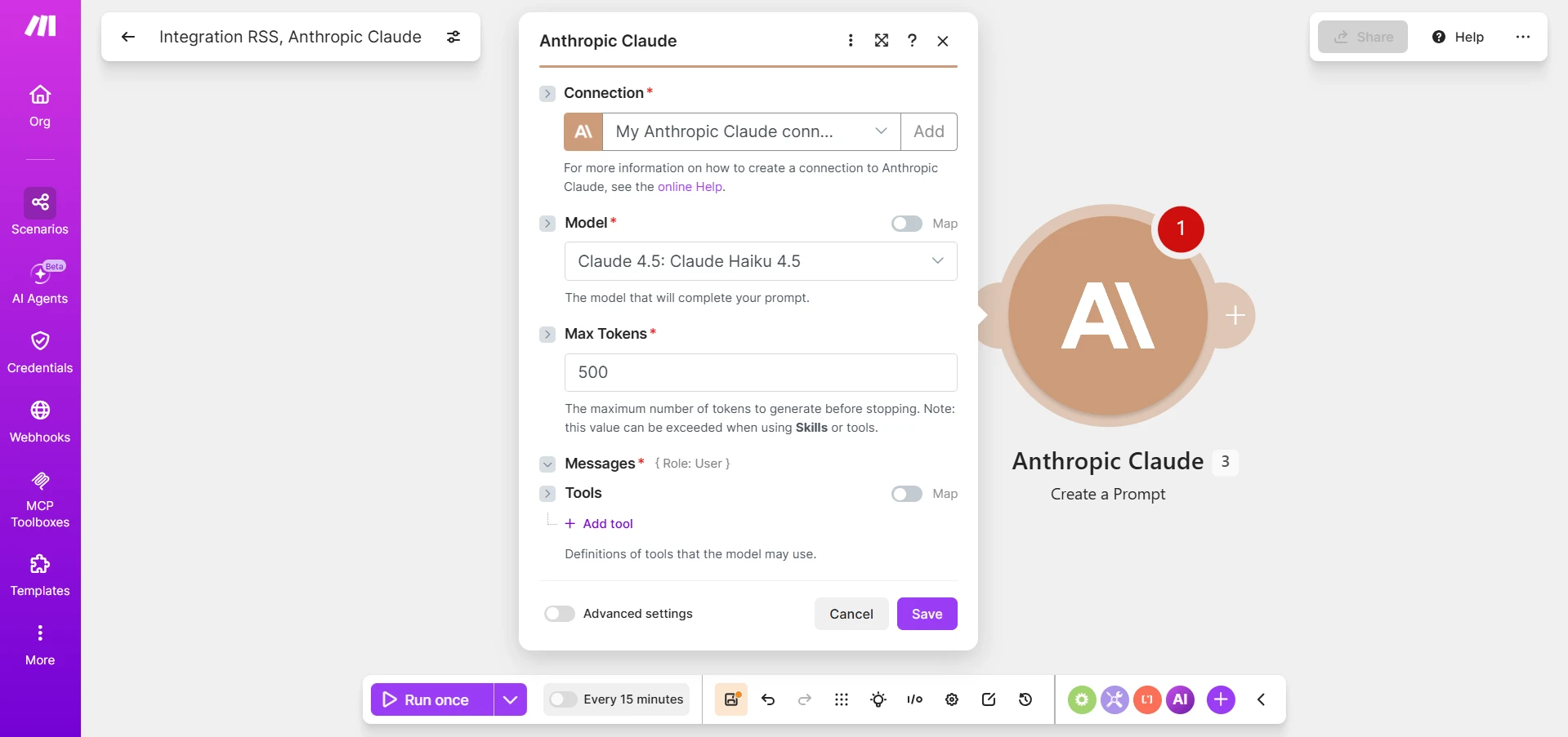 Выбор модели Claude API для информационного агента в Make.com