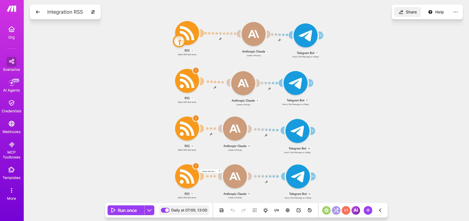 Пример системы информационных агентов в Make.com