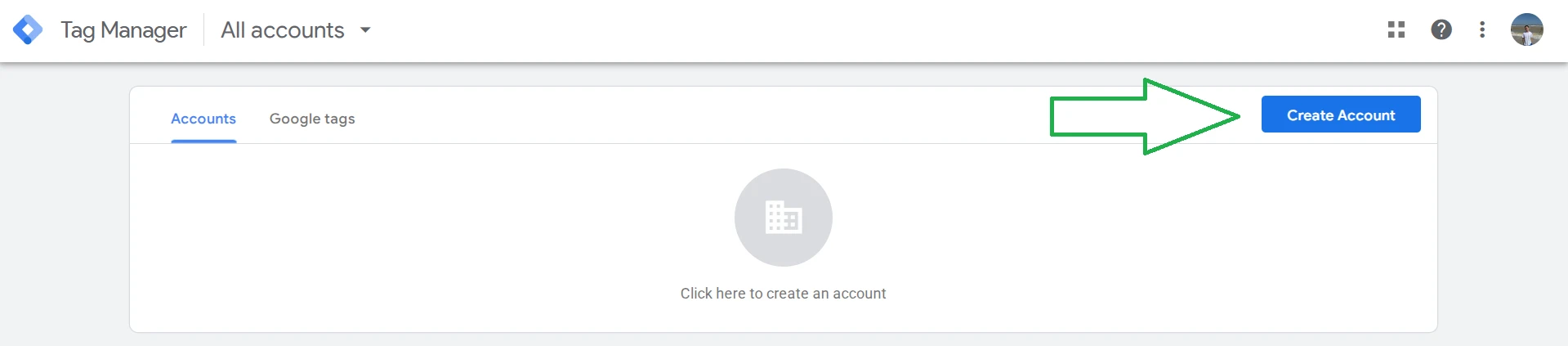 Пример создания аккаунта на Google Tag Manager
