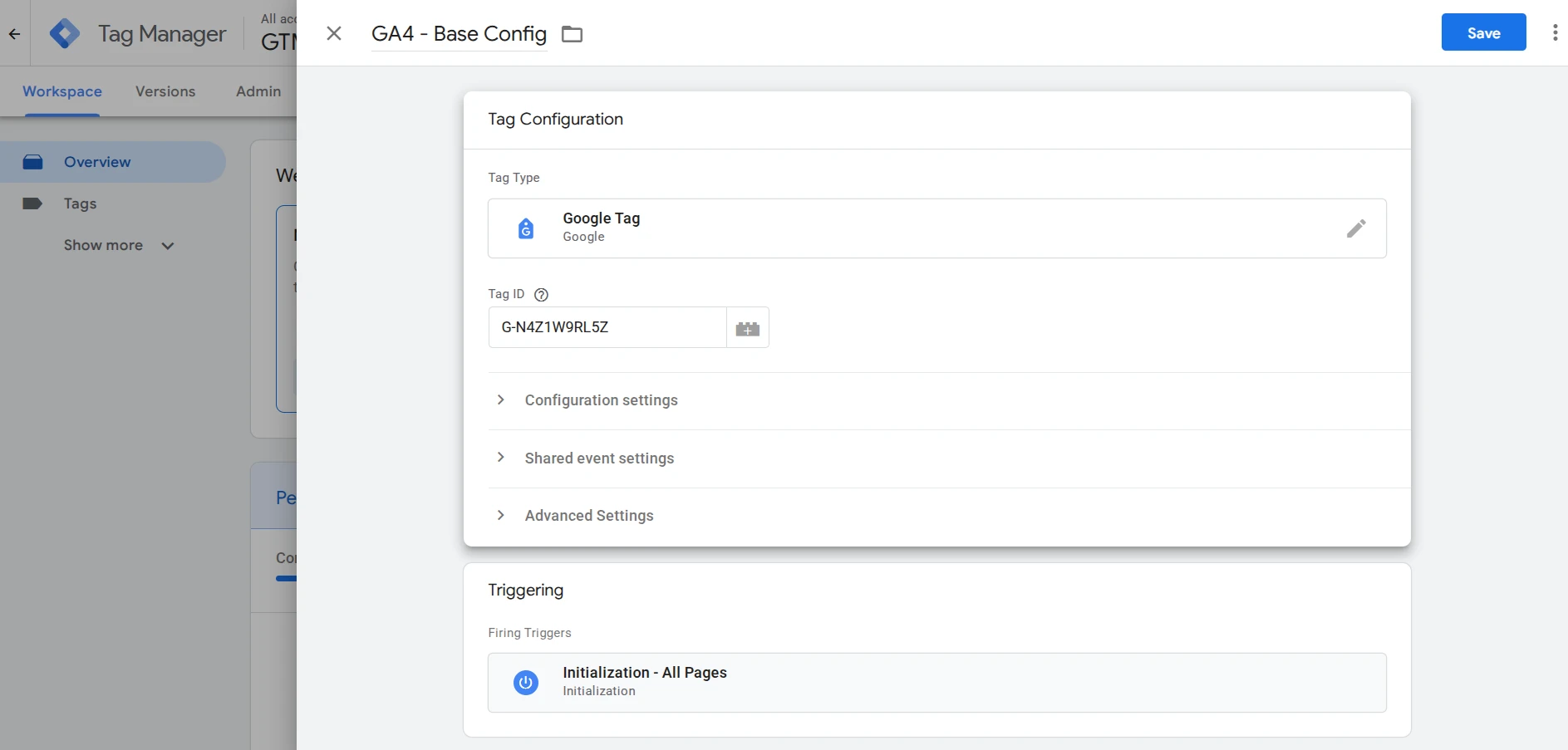 Пример тега для подключения Google Tag Manager