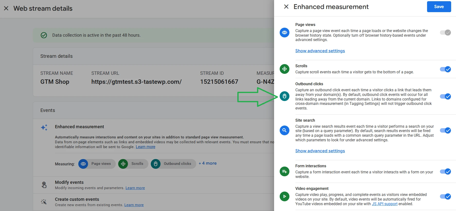 Проверка отслеживания внешних кликов в Google Analytics 4 для GTM