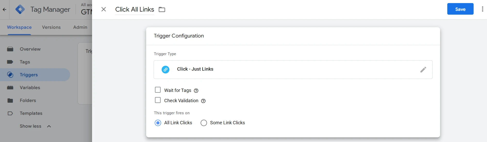 Создание триггера в Google Tag Manager для отслеживания кликов