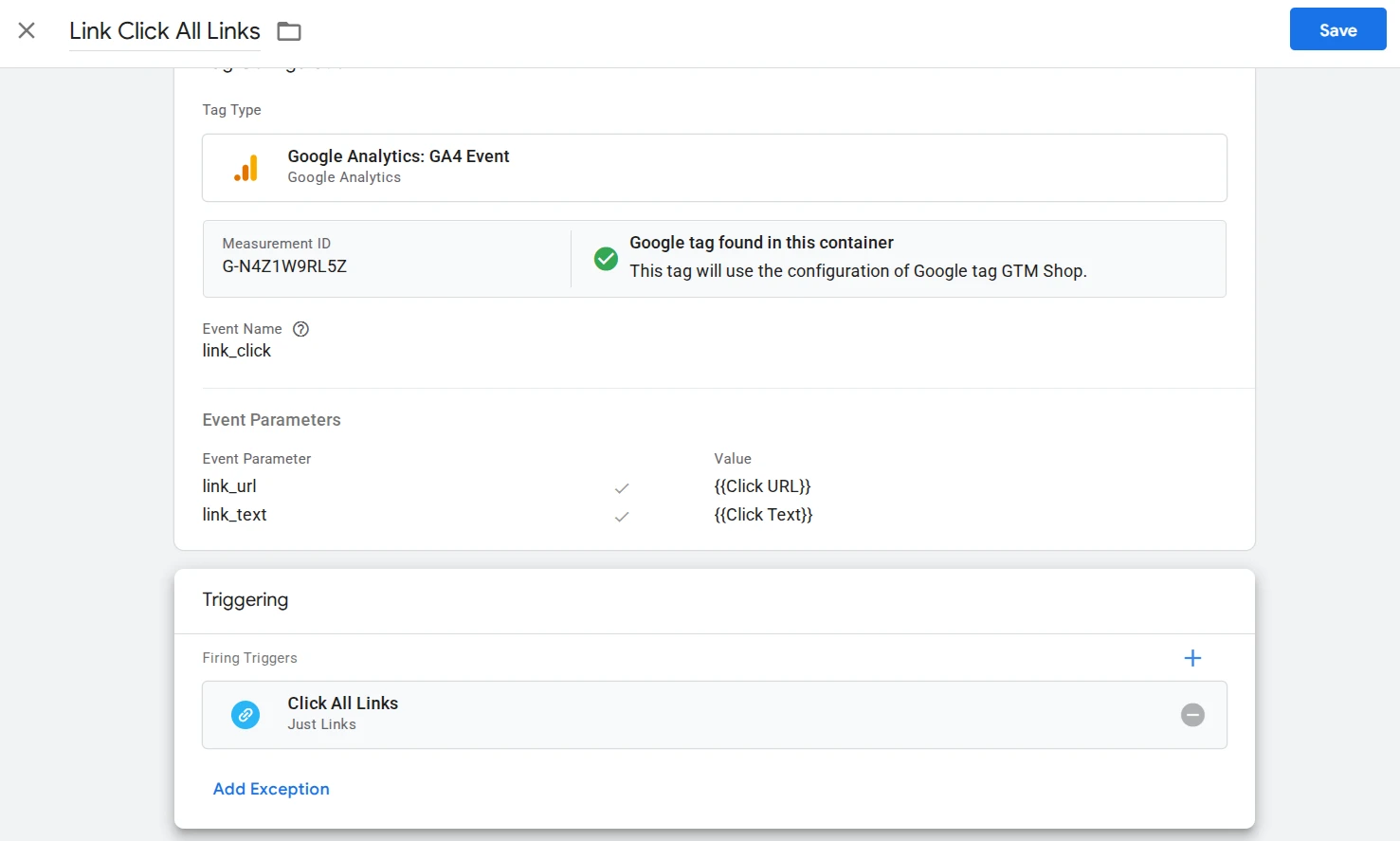 Пример тега для отслеживания кликов на сайте с Google Tag Manager
