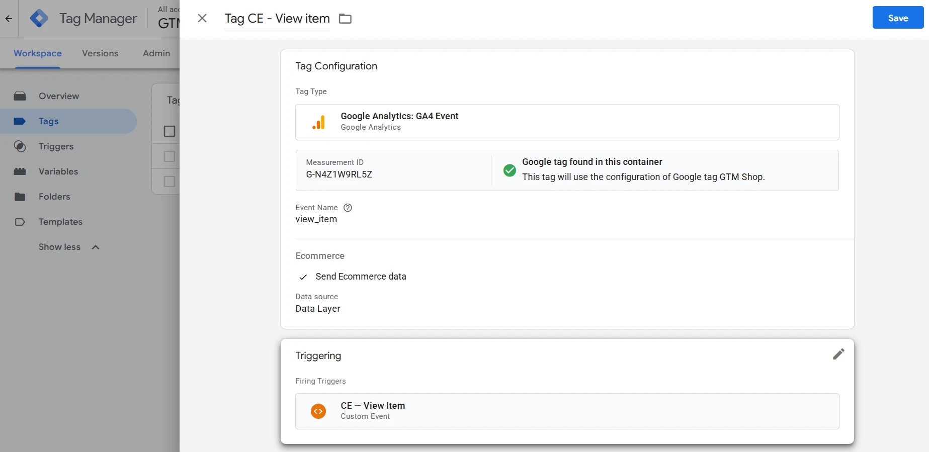 Пример Custom Event для интернет-магазина в Google Tag Manager