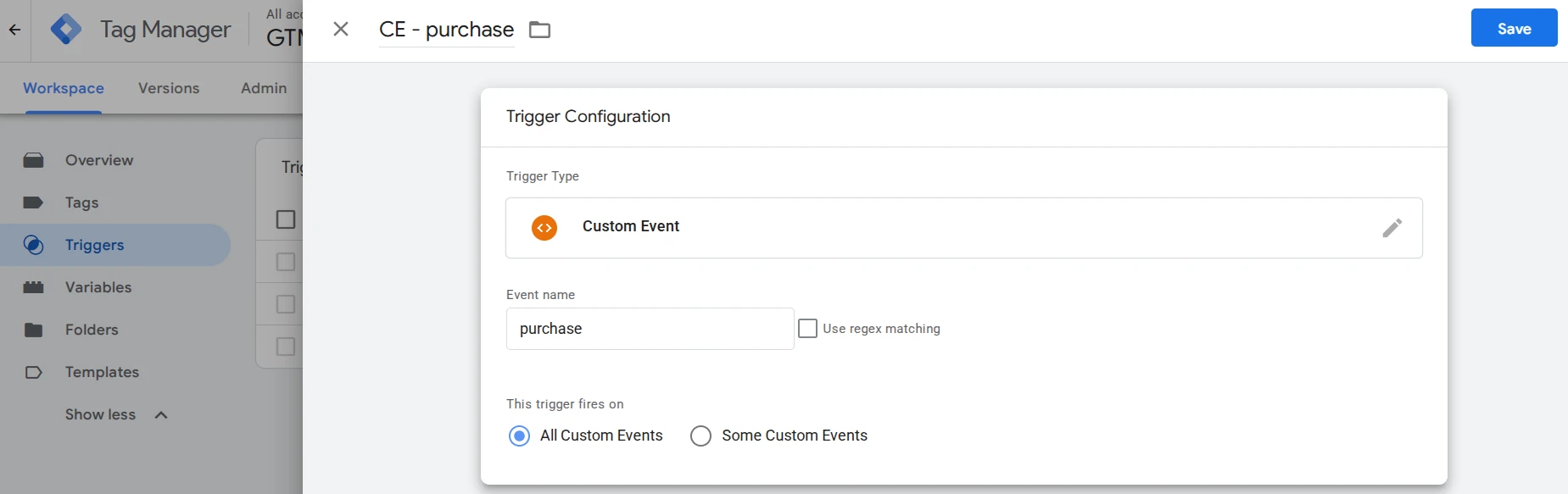 Пример триггера для отслеживания покупок на сайте в Google Tag Manager