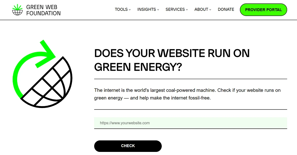 Offizielle Website zur Überprüfung von grünem Hosting The Green Web Foundation