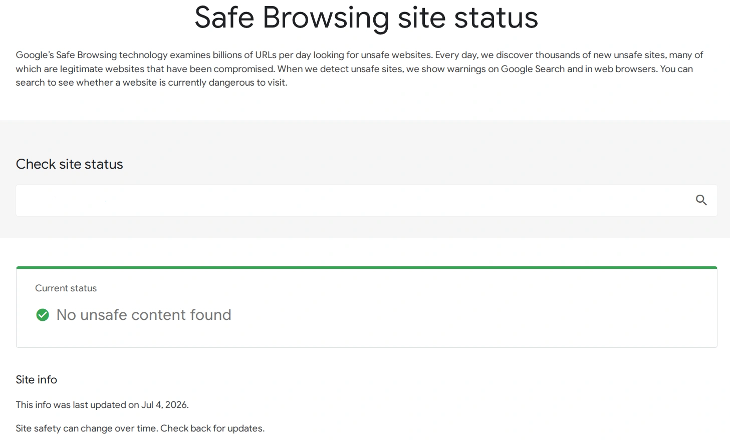 Сервис для проверки взлома сайта Google Safe Browsing