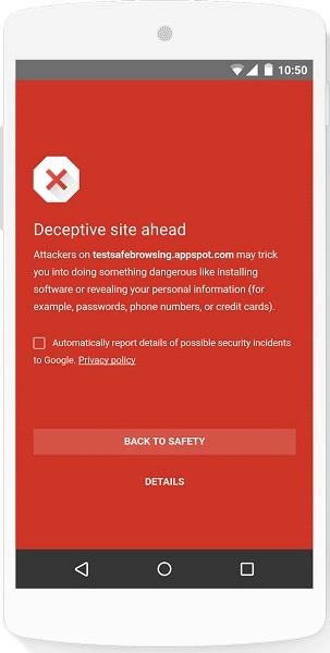 Пример предупреждения о взломе сайта от Google