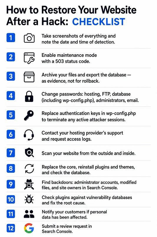 Wie man eine Website nach einem Hack wiederherstellt Checkliste