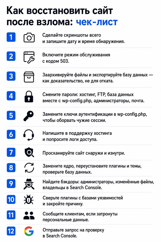 Как восстановить сайт после взлома чеклист