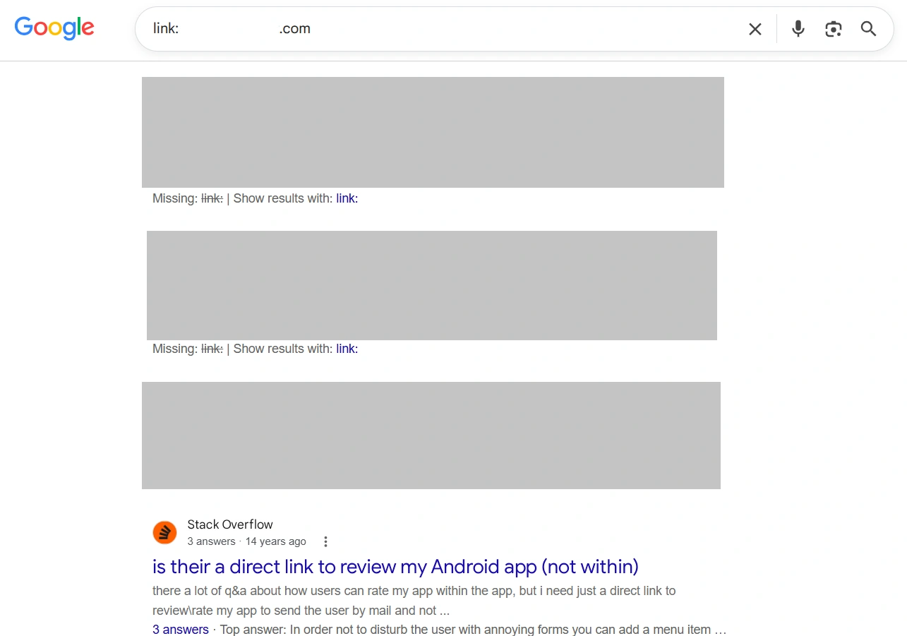 Example of using the link operator to search for backlinks