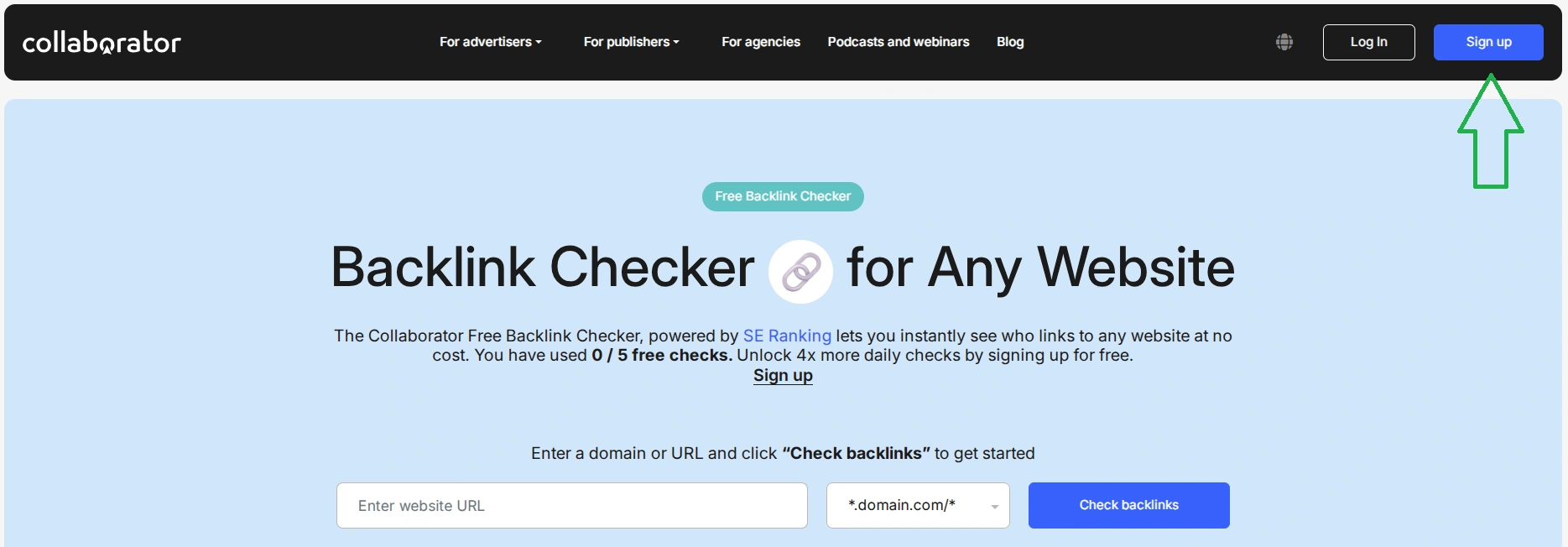 Free backlink search without registration on Collaborator