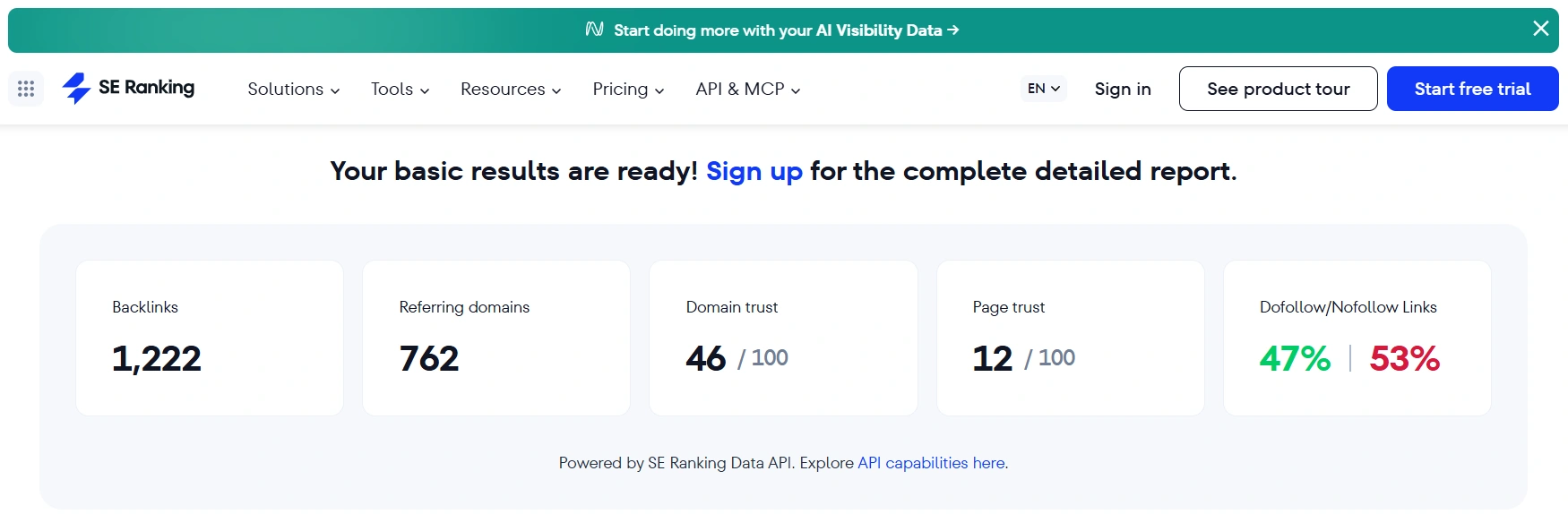 Free analysis of competitors' backlinks on SE Ranking