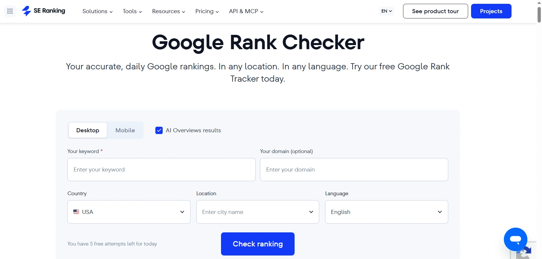 Free service for analyzing website positions Google Rank Checker
