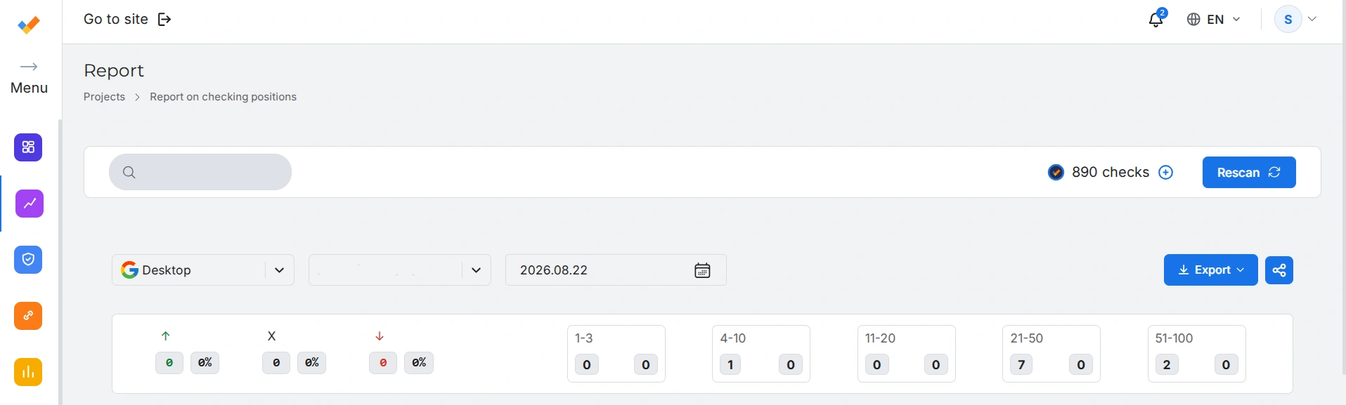 Example of a report on website positions on the SEO Checker service