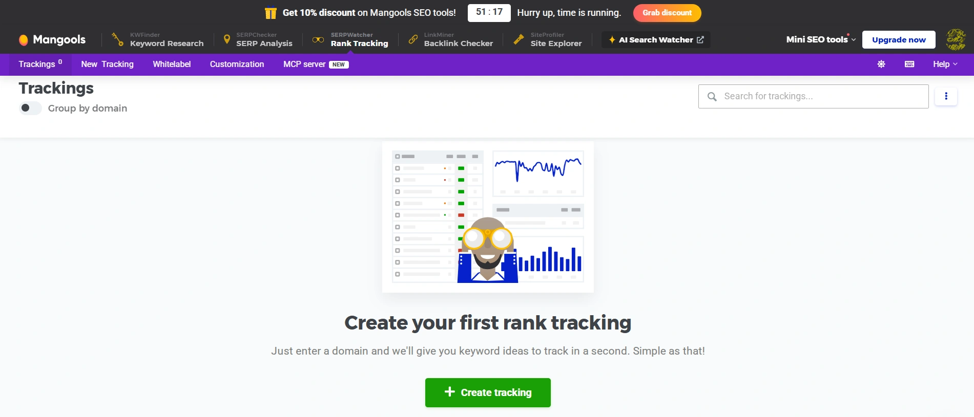 SERPWatcher tool for tracking website positions on Mangools