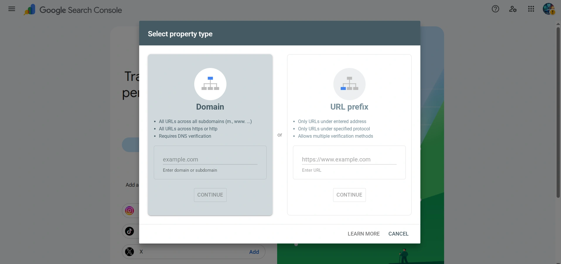 Dwa sposoby dodania strony do Google Search Console