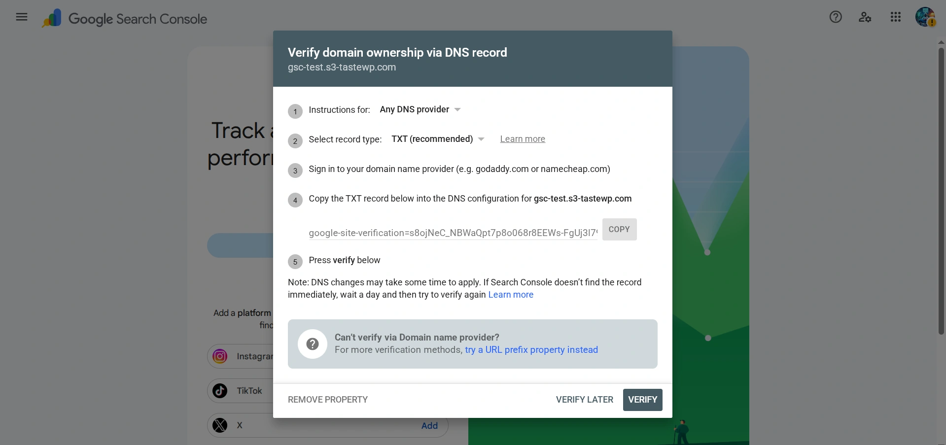 Potwierdzenie prawa własności na stronie w Google Search Console