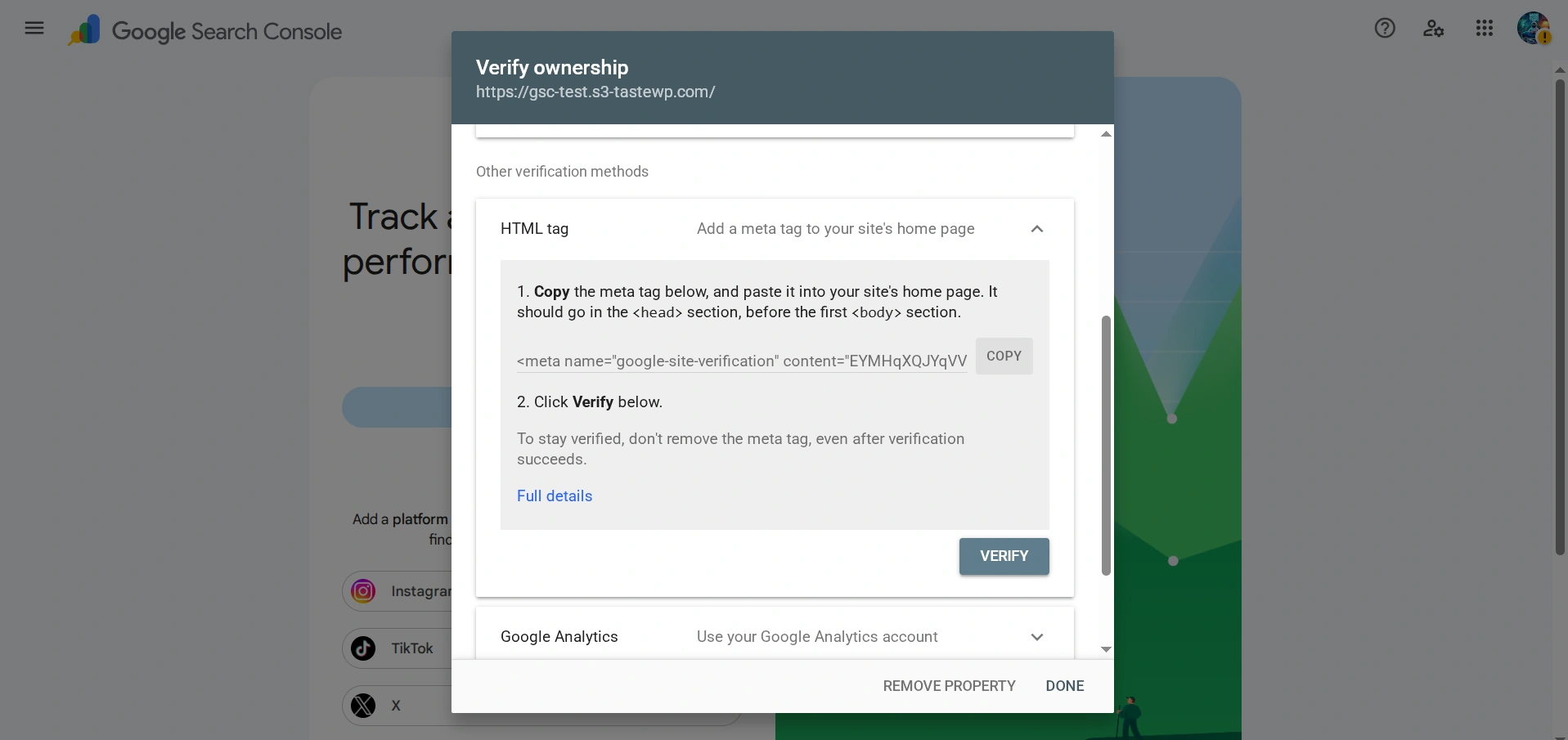 Potwierdzenie strony w Search Console przez znacznik HTML