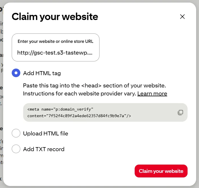 Methoden zur Bestätigung der Website auf Pinterest