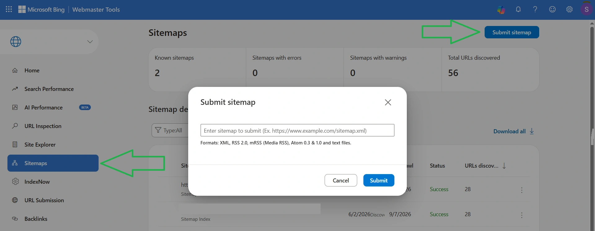 Ways to add a sitemap in Bing Webmaster Tools