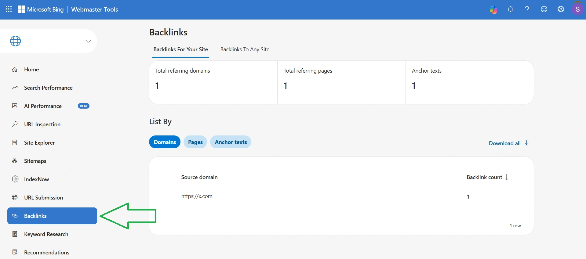 Bing Webmaster Tools allows you to search for backlinks to the site for free