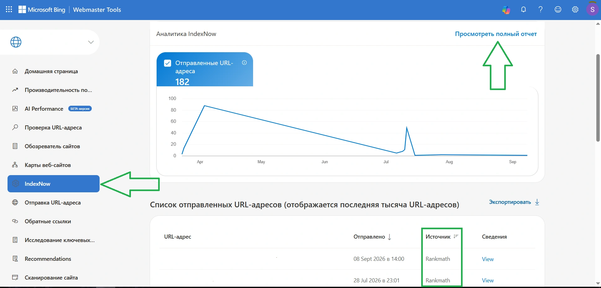 Анализ мгновенного сканирования страниц в Bing Webmaster Tools
