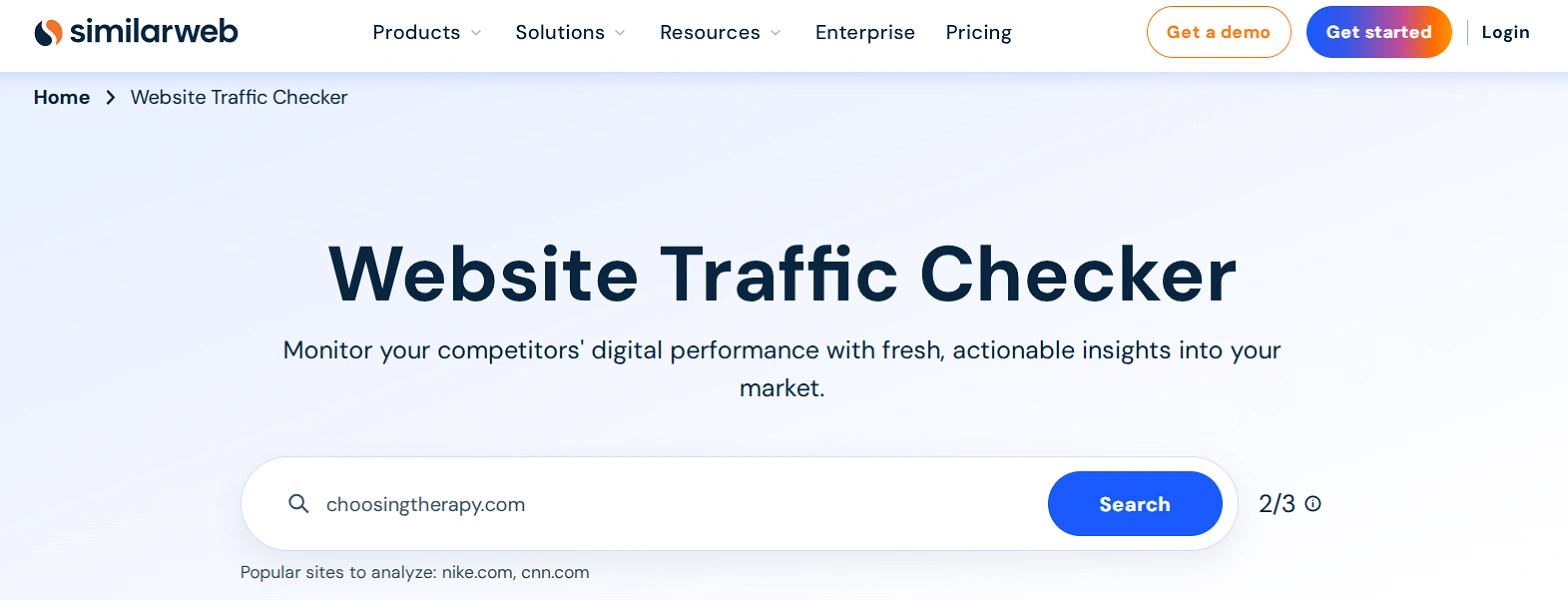 Сервіс для перевірки трафіку на сайті конкурента Similarweb