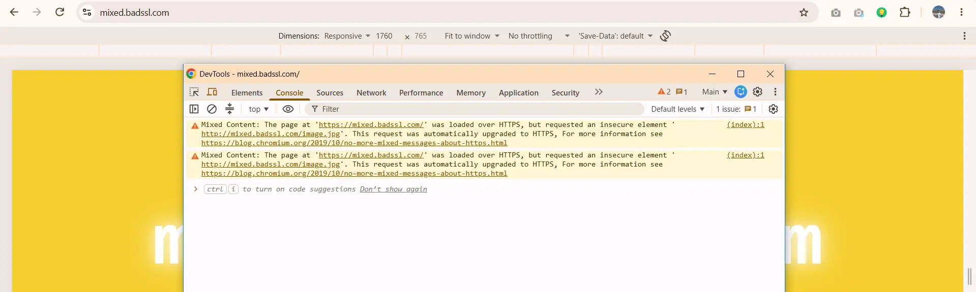 Checking mixed content on the site through mixed badssl